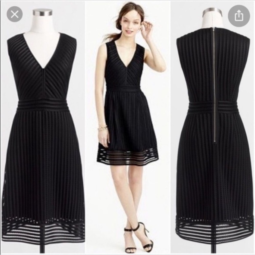 J. Crew Eyelet Midi V Neck Sleeveless Little Black Dress Size 6 Black fit Flare